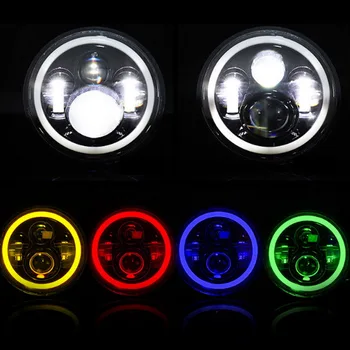 

New 7 inch 75W white daytime running light for Harley Lada LED Headlight H4 Hi-Lo With Angel Eyes