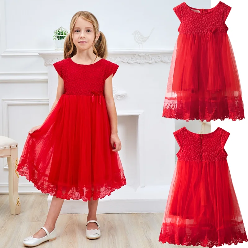 

Summer Fashion Toddler Girls Dress Princess Party Kids Dresses for Girls Red Birthday Party Clothes for 2 3 4 5 6 7 Yrs Vestidos