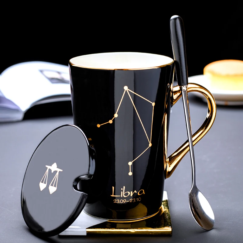 420ml Simple 12 Constellation Mugs New Bone China Gold-painted Handle Creative Ceramic Mugs Friends Gift Taza Office Coffe Mug
