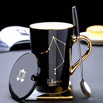 

420ml Simple 12 Constellation Mugs New Bone China Gold-painted Handle Creative Ceramic Mugs Friends Gift Taza Office Coffe Mug