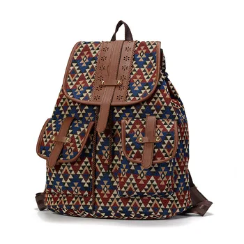 

Women Fabric Backpack Female Gypsy Bohemian Boho Chic Aztec Ibiza Tribal Ethnic Ibiza Brown Drawstring Rucksack Bags