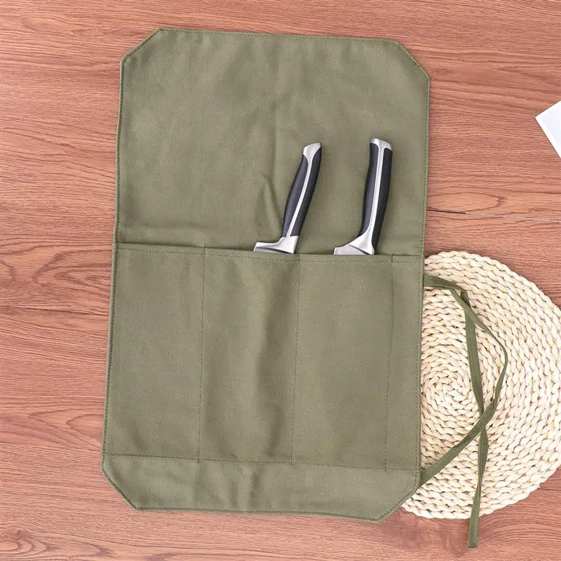 A Chef's Knife Roll Bag Portable Travel Chef Knife Case Carrier Storage Bag with 4 SlotsBlocks