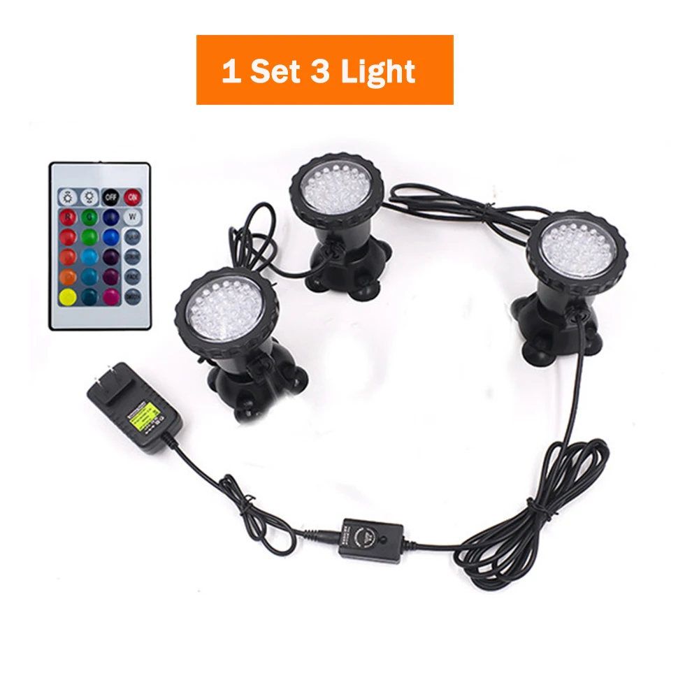 1Set 36 LED Underwater Spotlight IP68 Waterproof LED Lamp with Remote Control for Garden Aquarium Landscape Tank Fountains Pond underwater led