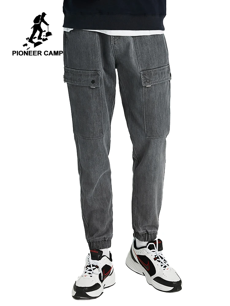 Pioneer Camp Dark Jeans Men Solid Cotton Causal Straight Streetwear Pockets Men's Trousers ANZ907413