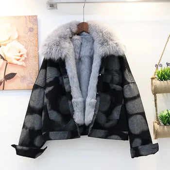 

Real Fur Coat Female 2020 New Women's Winter Denim Jacket Warm Ladies Parkas Black Jean Jackets Woman Outerwear Snow Wear