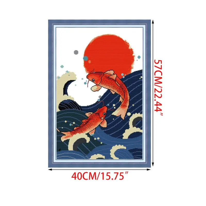 Fish DIY Handmade Needlework Counted 14CT Printed Cross Stitch Embroidery Kit Set Home Decoration Q6PE