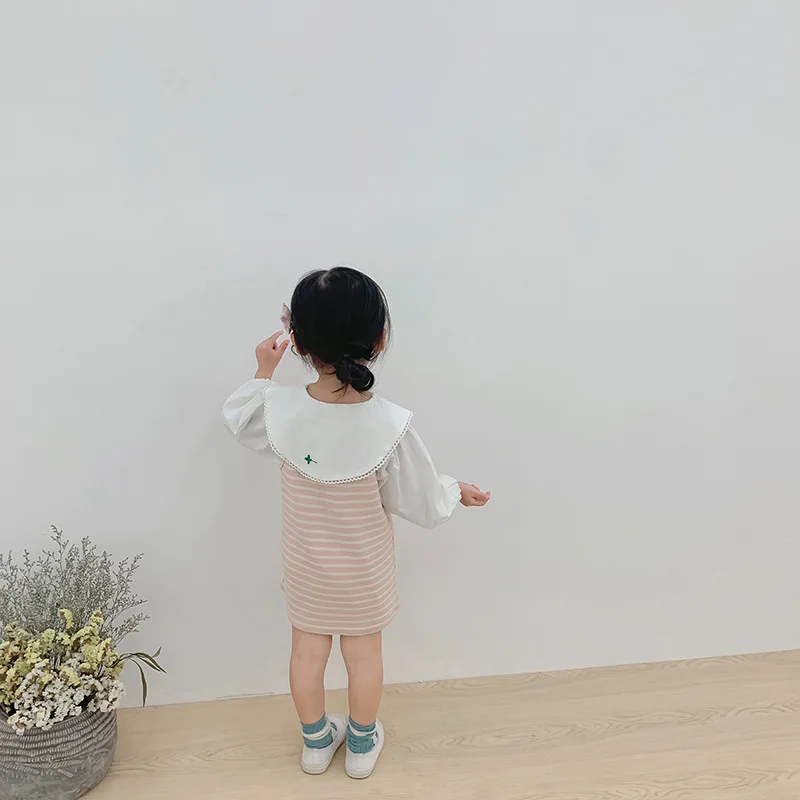 

A mu hou Childrenswear South Korea Autumn New Products Childrenswear Baby Girls Lace Hollow out Fold-down Collar Cotton Casual S