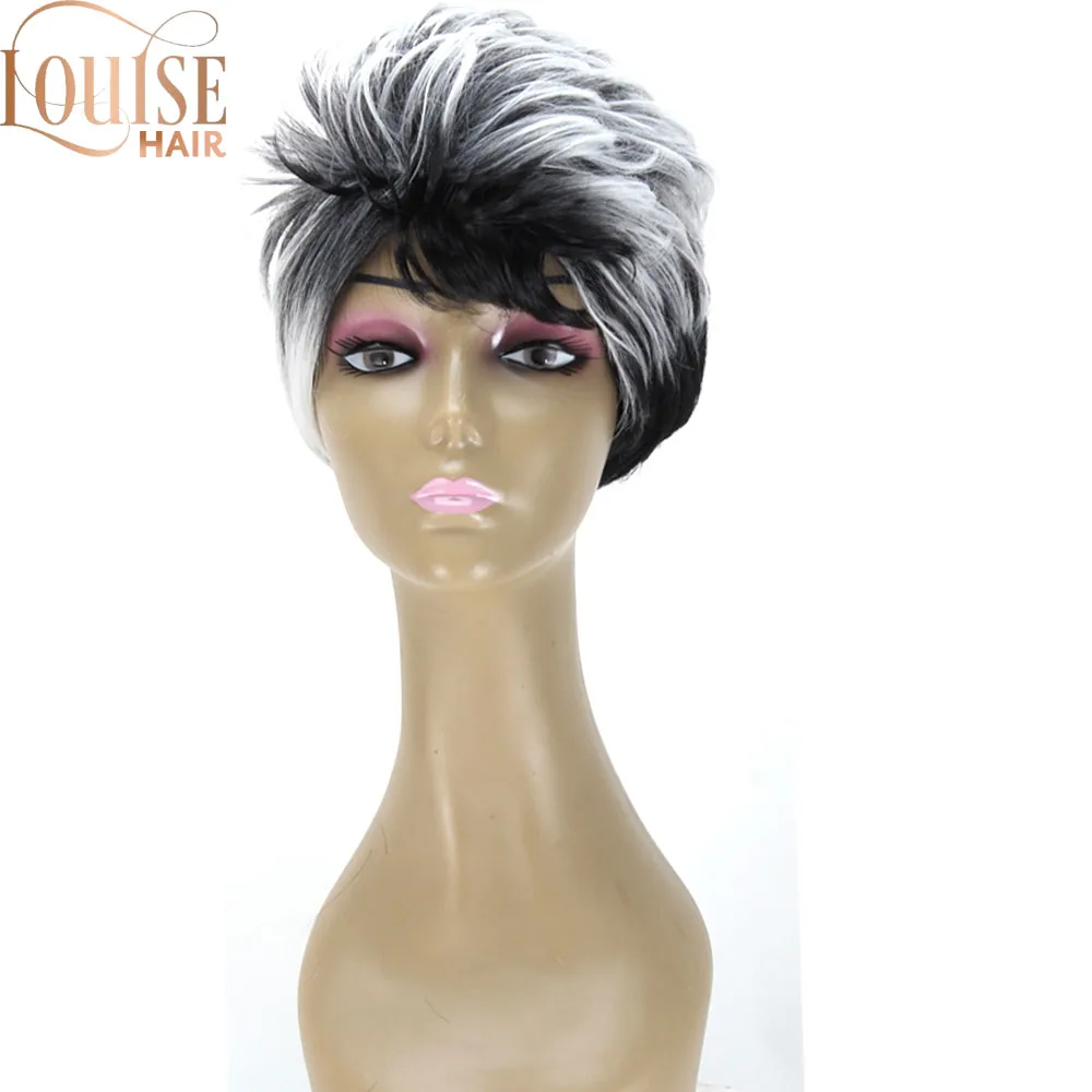 Короткий синтетический серебристо серый и черный волнистый парик 613 короткий для