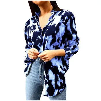 

Women's Plus Size Blouse New Sexy Long Sleeve Vintage Tie Dyeing Print Button Shirt Cardigan Spring Fashion Casual Loose Top YL5
