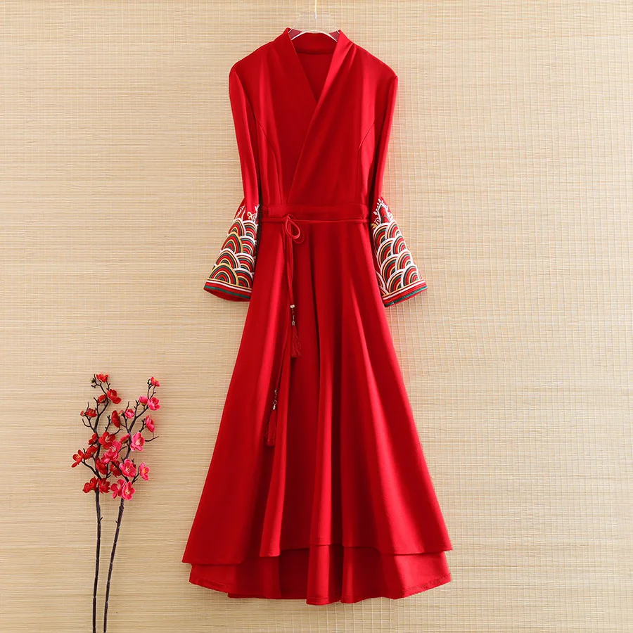 Высококачественное весеннее женское тонкое платье Hanfu в китайском стиле с