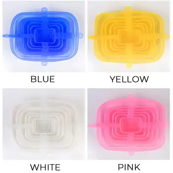 

Universal 6pcs Reusable Silicone Caps for Food Stretch Silicone Cover Fresh Covers Fruit Wrap Bowl Pot Lid Kitchen Accessories