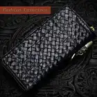 Unisex handgemachte brieftasche Krokodil leder gewebt lange zipper tasche Vintage Chinesischen stil leder vertikale brieftasche - 4