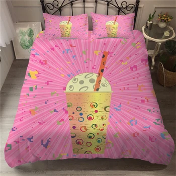 

Juice Printing Food Bedding Set Pink Background Girls Home Dorm Duvet Cover Set 100% Microfiber Soft Kids Bedspread Pillow Sham