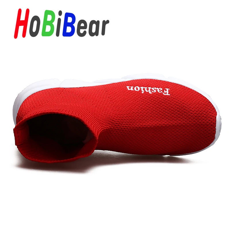 HOBIBEAR/детская обувь на плоской подошве для мальчиков брендовые модные детские спортивные носки для девочек детская обувь унисекс черного и красного цвета высокие носки для мальчиков, кроссовки