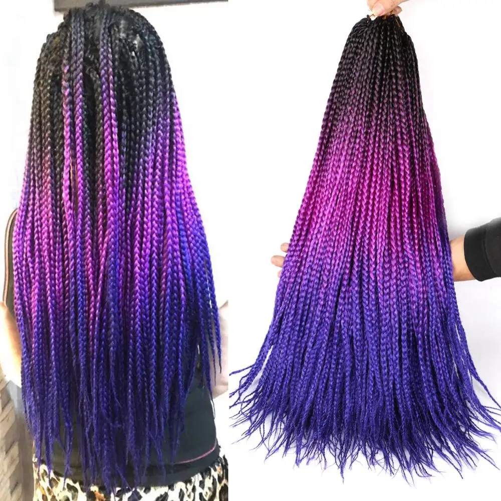 

DAIRESS 22" Black Purple Blue Box Braids Crochet Braids 24Strands Ombre Color Crochet Box Braids Crochet Braiding Hair Extension