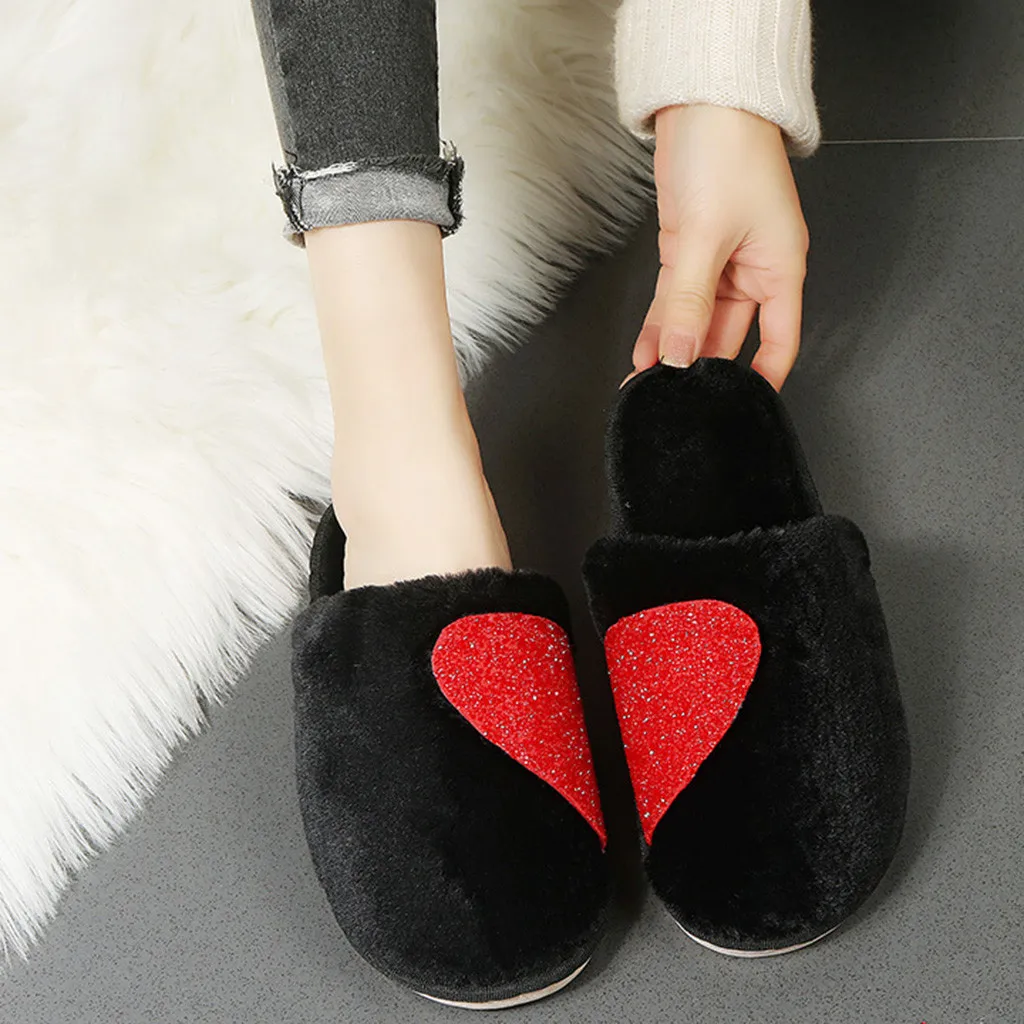 

Fashion Women Lovely Slippers Hear Shape Couple Shoes Home Winter Family Slippers Lady Mixed Color Comfortable Indoor Shoes
