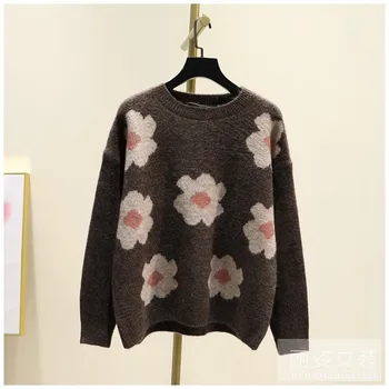 

H.SA Women New Arrivals 2020 Floral Sweaters and Pull Jumpers Oneck Big Floral Korean KNit Pull Femme Sunflower Chic Sweaters