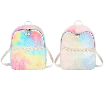 

Colorful Plush Backpack Women Pearl Schoolbag Children Lovely Mini Knapsack