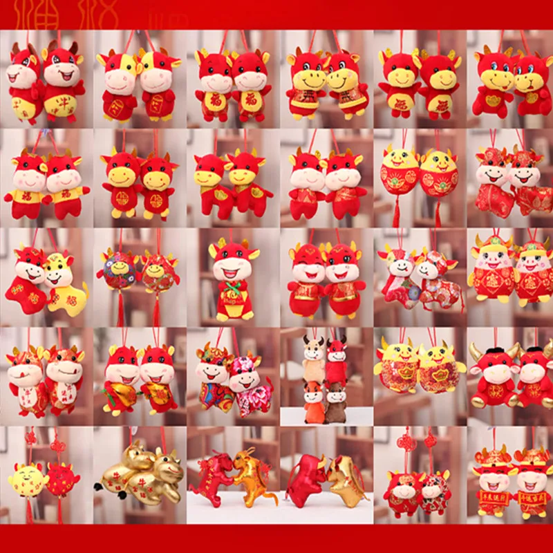 

1PC 2021 New Year the Ox Mascot Plush Doll Chinese Zodiac Ox Cattle Plush Toy Cow Doll Pendant Desk Home Decration Gift