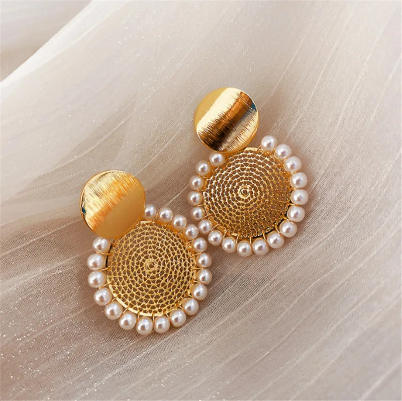 XIYANIKE Geometric Round Pearl Earrings Temperament Online Celebrity Earrings Personality Design,pearl earrings