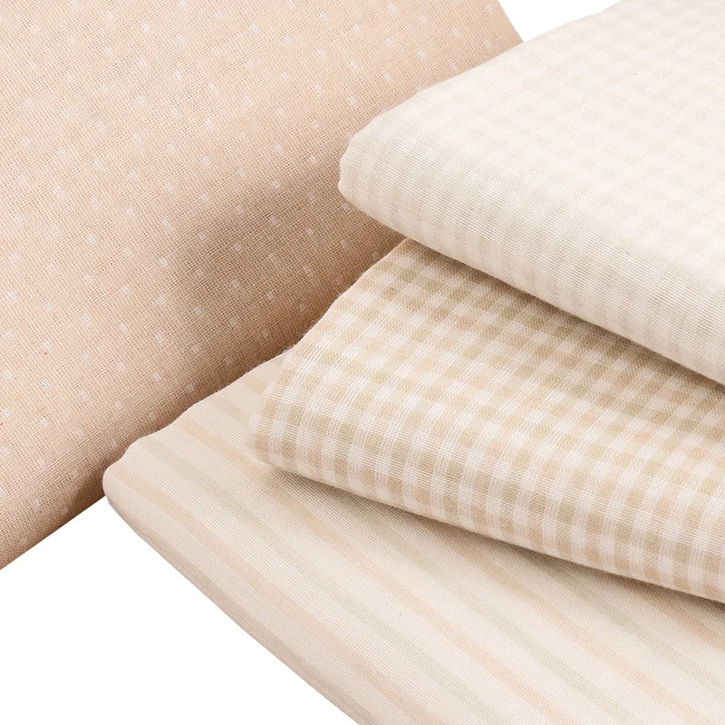 Thin Yarndyed Cotton Gauze Fabric Beige Dot Double Layer Fabric Eco