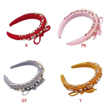 

Baroque Women Spong Padded Headband Bowknot Rhinestone Jewerly Hair Hoop Crown