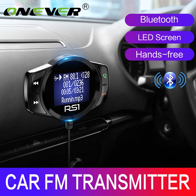 

Onever Bluetooth Charger Car FM Modulator Stereo AUTO MP3 Player Audio Adapter FM Transmitter Quick Charge Support U Disk TF NEW
