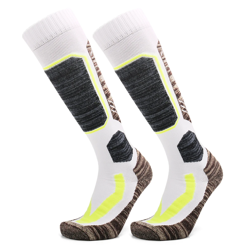 Мужские и женские лыжные носки для скалолазания и пешего туризма, лыжные носки для взрослых, теплые хлопковые носки для сноубординга, уличные, теплые, зимние, спортивные - Цвет: Белый