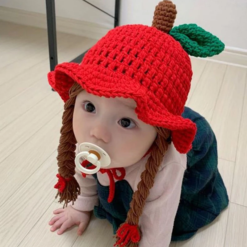 Baby Kids Knitted Wig Hat Handmade 