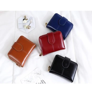 

Wallet Short Wallet PU Women's Purse Zipper&Button Purse Red Small Wallet Coin Pocket Cartera Hot Sale Solid Color