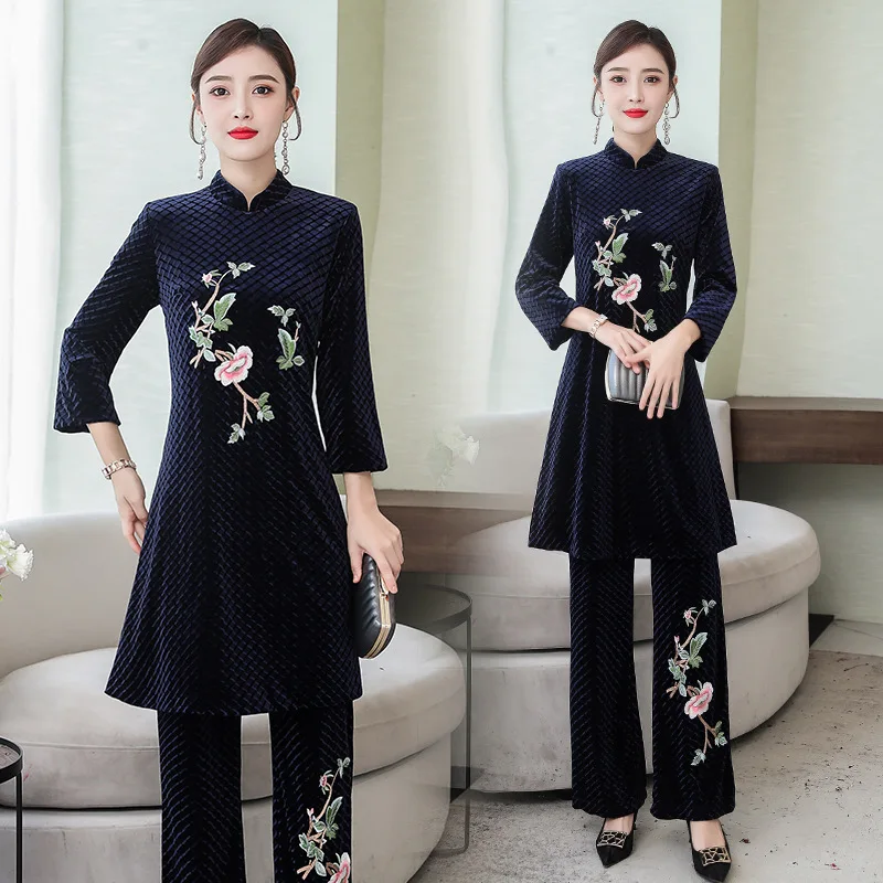

Autumn Women's Ethnic-Style Retro Embroidered Loose And Plus-sized Loose Pants Chinese Costume Set WOMEN'S Dress