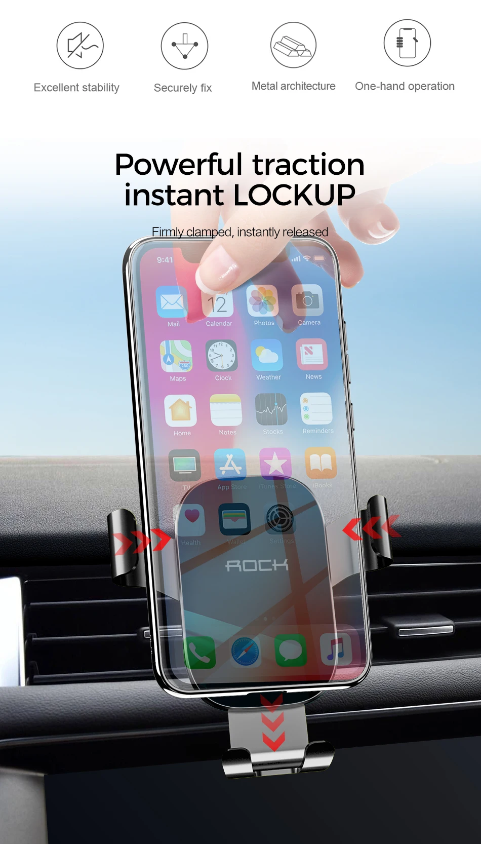 Автомобильный держатель для телефона ROCK Mirror Gravity для iPhone 11 X XS samsung huawei Dashboard Air Vent Paste, универсальная подставка для мобильного телефона