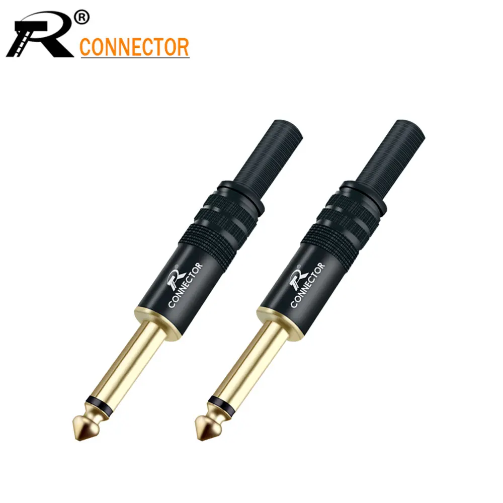 20pcs Jack 6.35mm Microphone Mono Male plug Assembly wire Connector Smoothly plating Audio speaker with spring | Обустройство дома