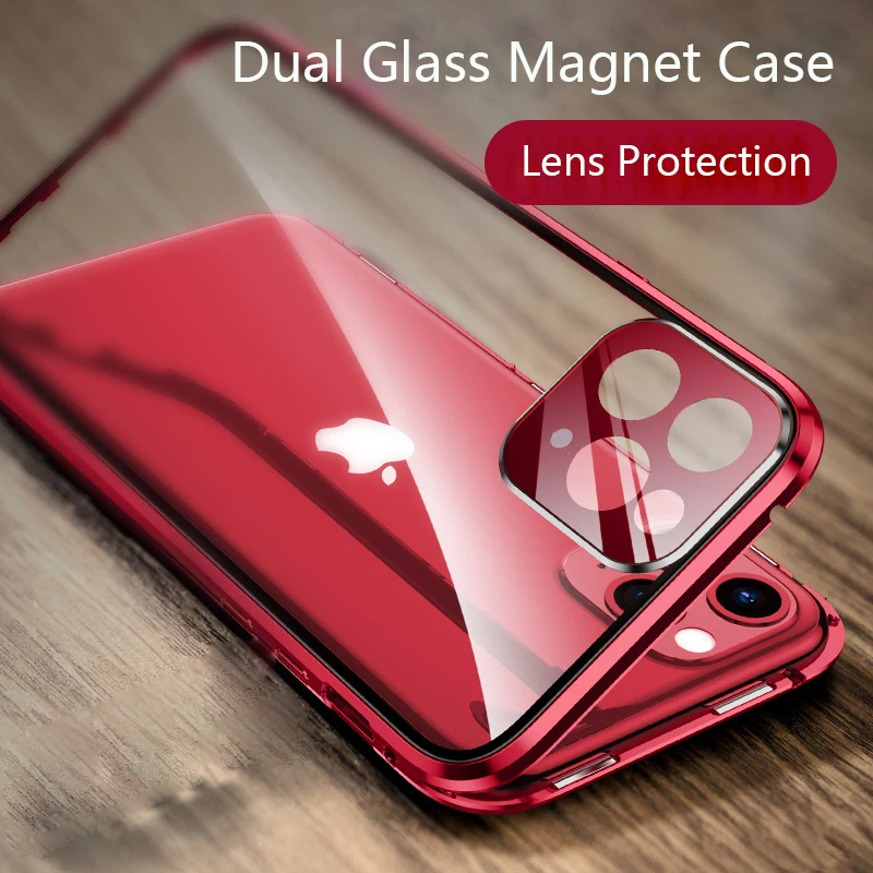 

Magnetic Phone Case For iPhone 11 Pro Max Case With Camera Lens Magnet Adsorption Tempered Glass For iPhone 11 Pro Cover Coques