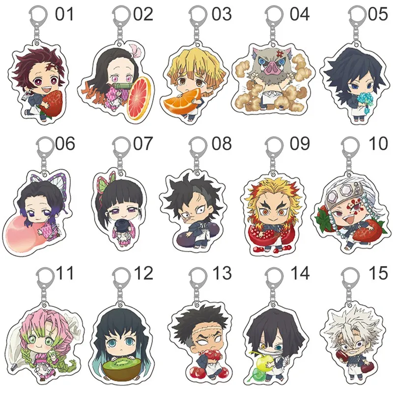 

Cute Cartoon Cosplay Fruit Keychain Key Chain Ring Demon Slayer: Kimetsu No Yaiba Anime Acrylic Pendant Keyring