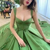 UZN New Arrival Green Satin Bustier A-Line Prom Dress Elegant Straps Evening Dress Plus Size Split Party Dress ► Photo 1/5