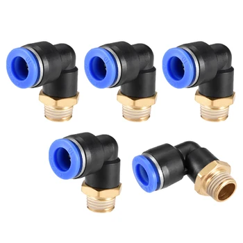 

uxcell PL10-02 Pneumatic Push to Connect Fitting, Male Elbow - 25/64" Tube OD x 1/4" G Thread Tube Fitting Blue 5pcs