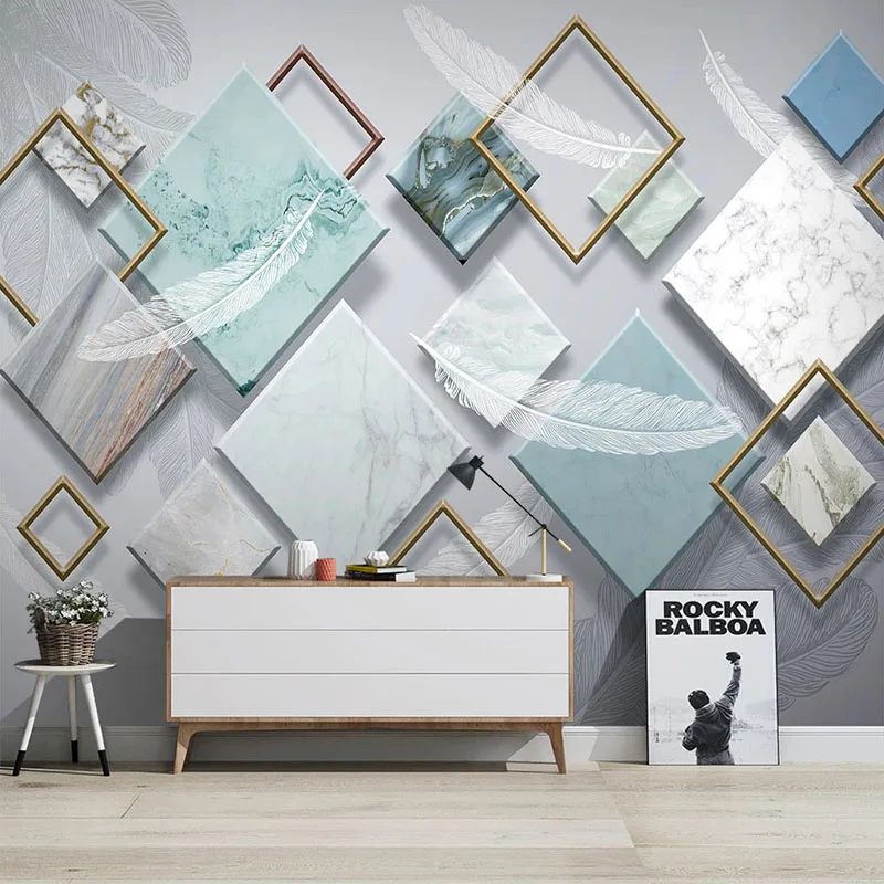 

Custom Mural Wallpaper Modern Geometric White Feather Fresco Living Room TV Sofa Bedroom Home Decor Wall Painting Wallpapers 3 D