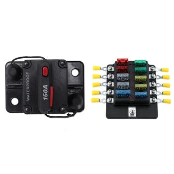 

12V/24V Car Marine o Fuse Holder 150A Manual Reset Circuit Breaker with 10 Way Blade Fuse Box Holder Fuse Blocks