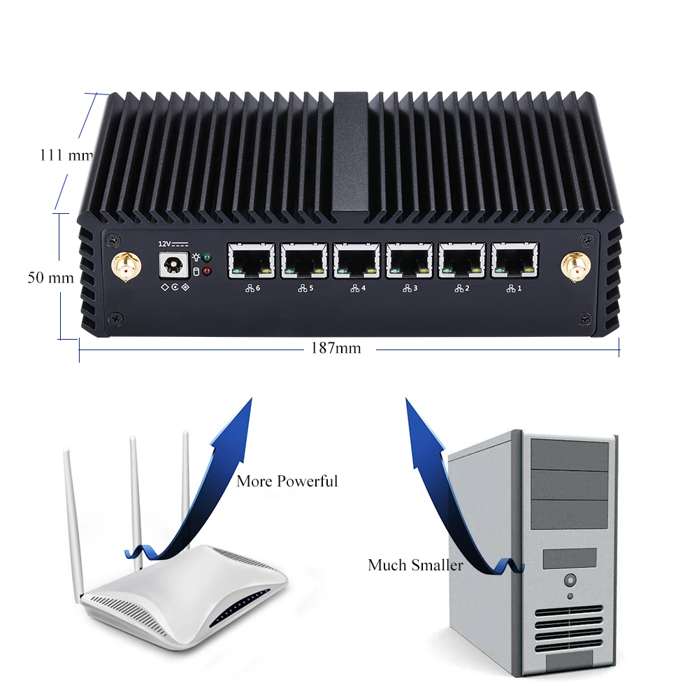  Qotom 7th Core i5 i7 Mini PC AES-NI 6 Gigabit LAN ports Fanless firewall Multi-function Pfsense rou