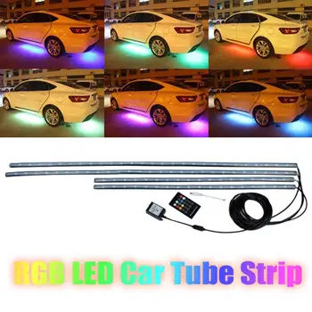 

4PCS Set RGB LED Strip Bluetooth App Control 15 Colors 12V Flexible Music Strip Light Car Underglow Underbody System Neon Lights