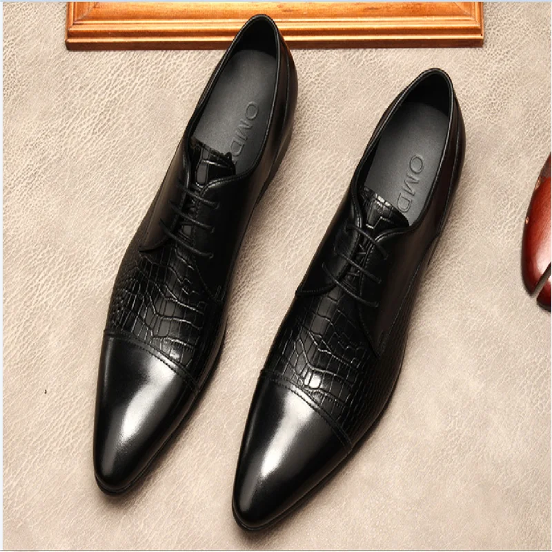 Men's shoes English leather, pointed lace-up business, casual shoes, three-joint dress shoes man