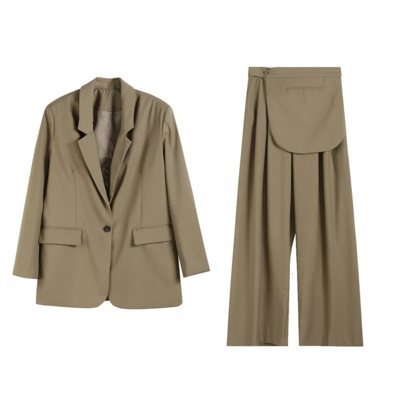 [EWQ] Autumn New Full Sleeve Plus Size High Quality Trend Coat Feminino Korean Style Lace Coffee Color Women Blazer QL568