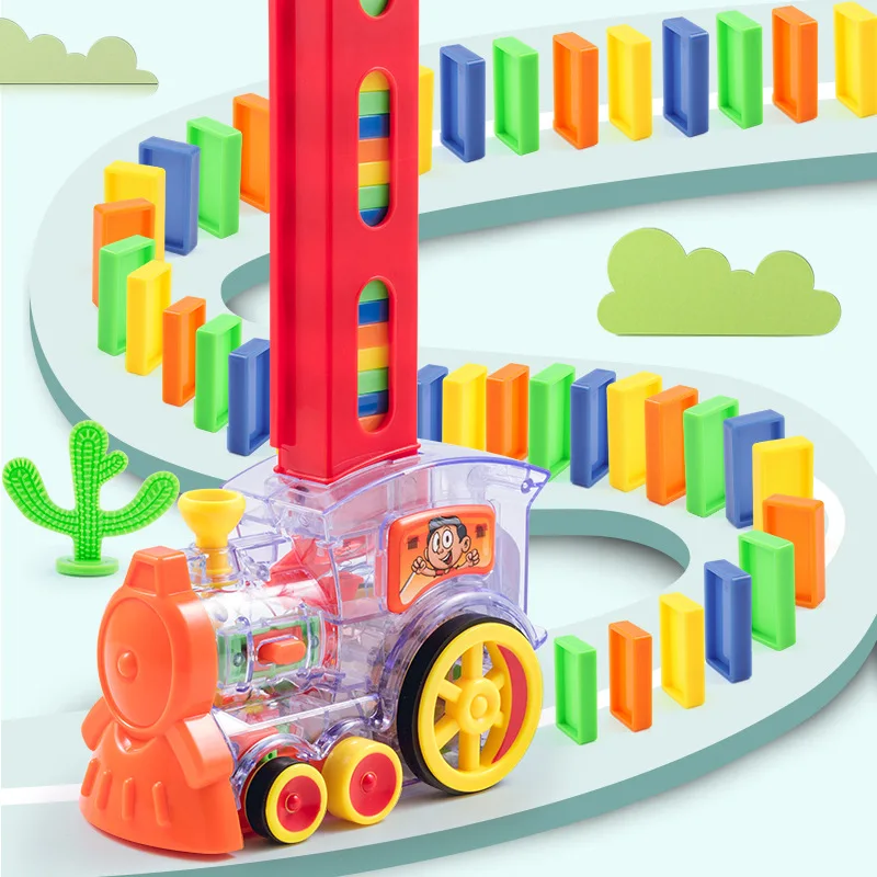 Automatic Laying Domino Brick Train Car Set Sound Light kids Colorful Toy 