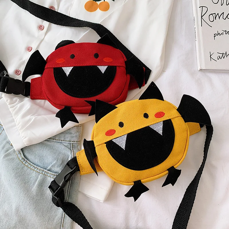 

Canvas Bag Women's 2020 New Style Cartoon Funny Bag with Chain Embroidered Little Devil Crossbody Bag WOMEN'S Bag