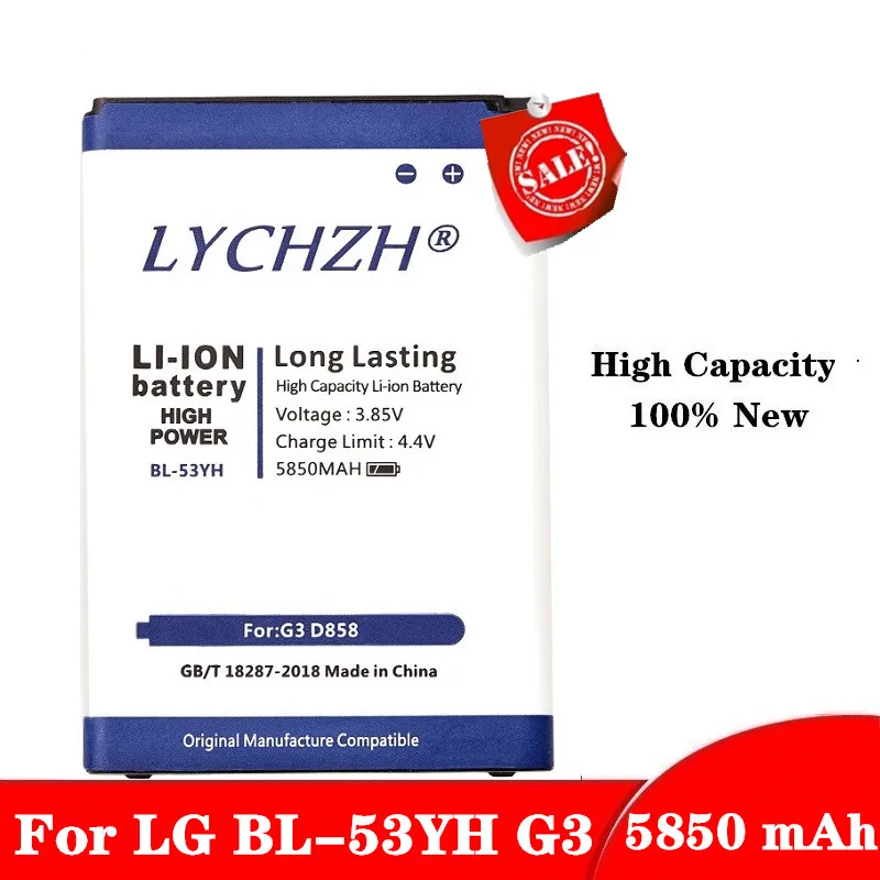 100% оригинальный мобильный телефон BL-53YH Батарея для LG G3 D855 D850 D858 D859 F460 VS985 BL53YH 5850 мАч