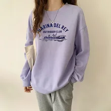 

Women Fashion Fall Hoodie Casual OL Commuter Long Sleeve Letter Printing Pullover Round Neck Patchwork Loose Winter Top For Lady