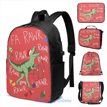 

T-Rex Christmas Dinosaur - Dinosaur Christmas USB Charge Backpack men School bags Women bag Travel laptop bag