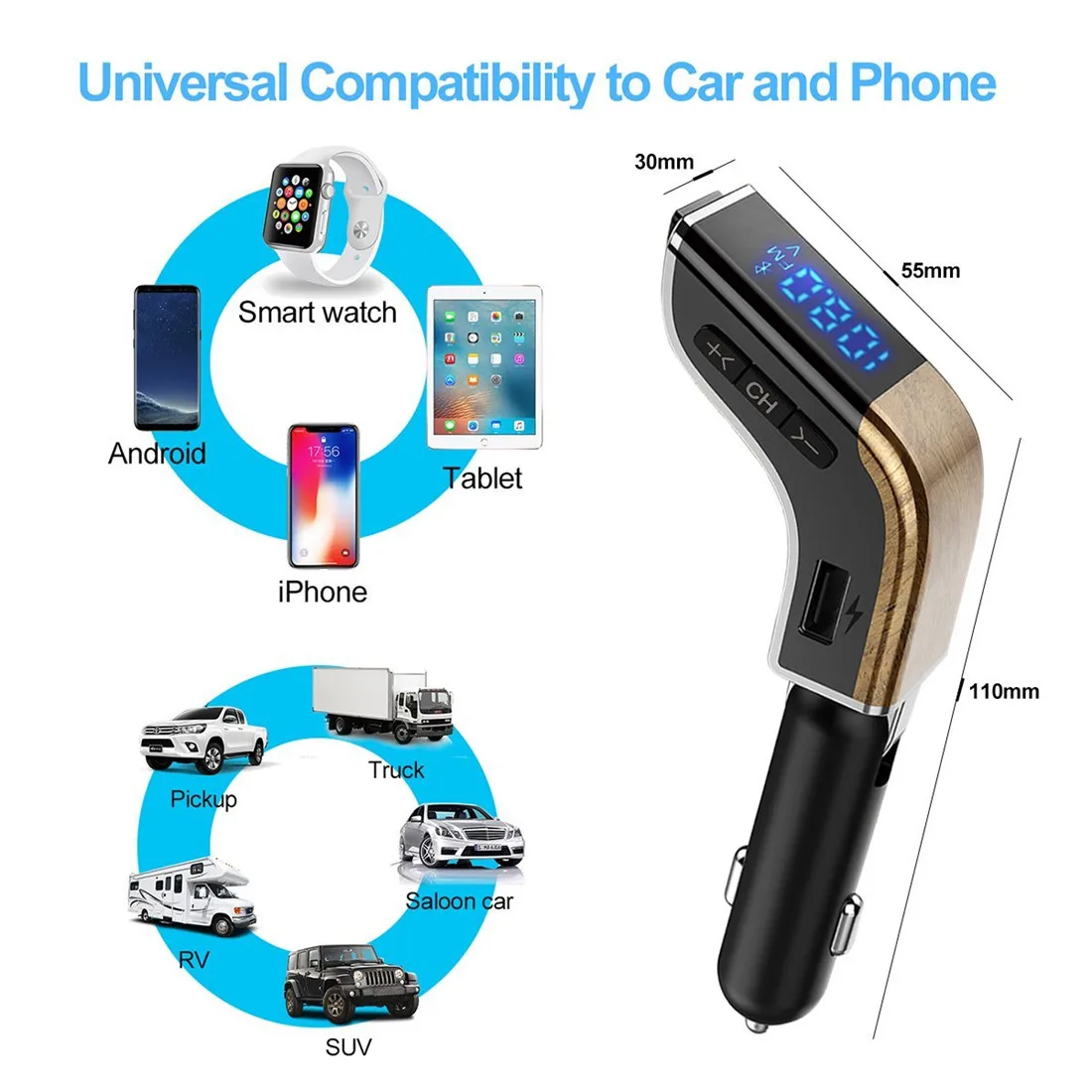 TOSPRA V2 Bluetooth FM передатчик Bluetooth адаптер авто радио передатчик, 2-Порты и разъёмы USB Ladeger? t mit QC3.0