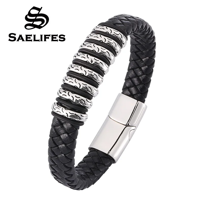 

Punk Creative Jewelry Genuine Leather Charm Bracelets Men Stainless Steel Magnetic Clasp Leather Wrist Band Party Gifts PB0368